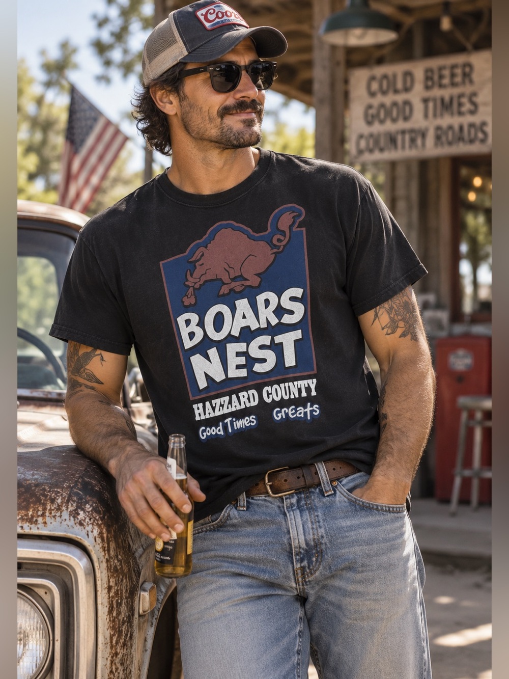 80s Throwback Boars Nest Graphic Tee Gildan Dukes Of Hazzard County Americana L